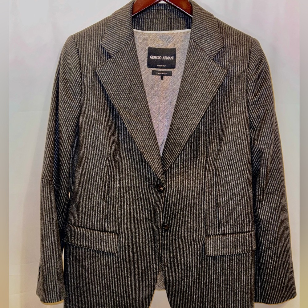 Giorgio Armani Men's Black and Gray Pinstripe Blazer